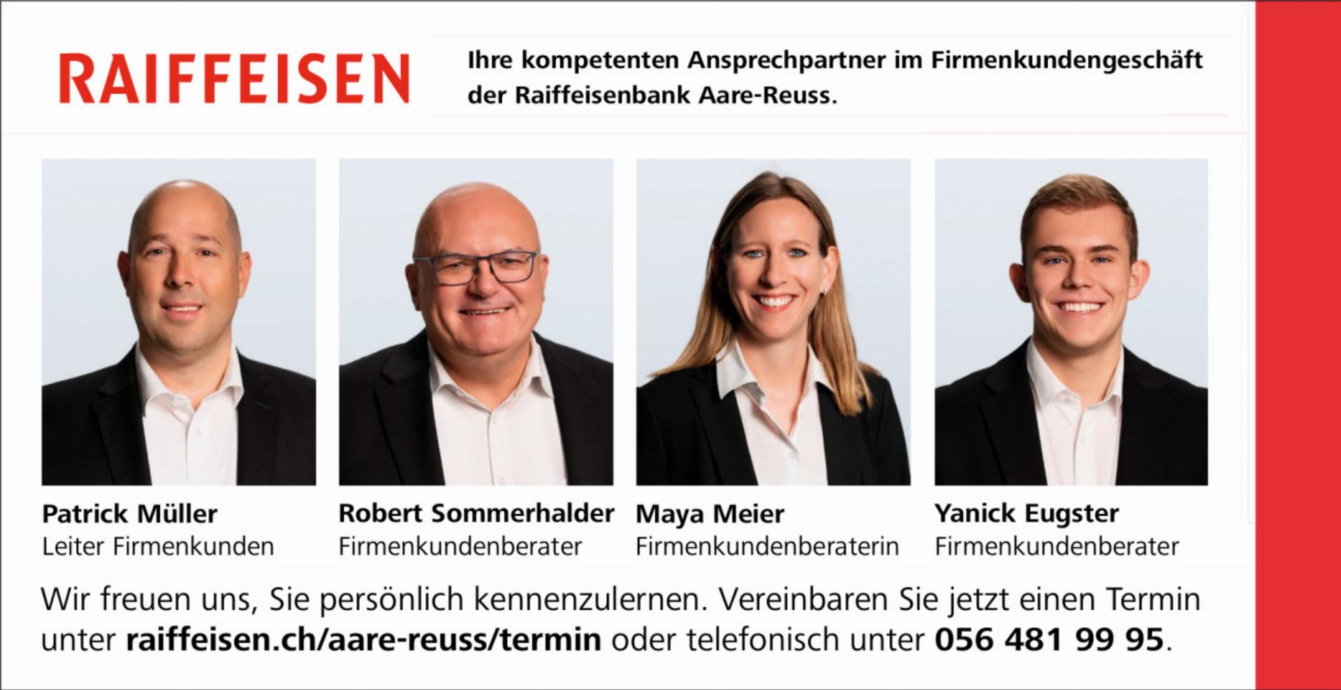 Raiffeisenbank Aare-Reuss stärkt Firmenkundengeschäft und baut Team weiter aus - Das Bild wird blockiert. – Möglicherweise durch einen aktiven Adblocker.