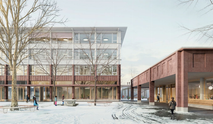 Das Siegerprojekt «Palimpsest» lässt viel Raum für den Pausenplatz. Visualisierung: zVg