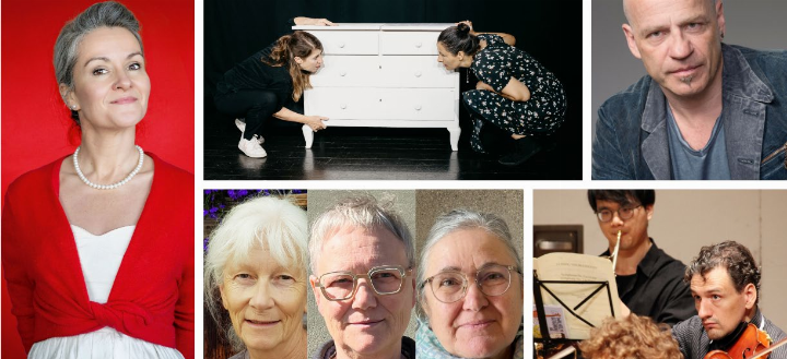 Die Akteure im zweiten Halbjahr: von links Frölein da Capo, das Theater Vergissmeinnicht, der Schriftsteller Urs Augstburger, die Künstlerinnen der Ausstellung «in motion» und das Kammerorchester 65 Baden-Wettingen. Foto: zVg