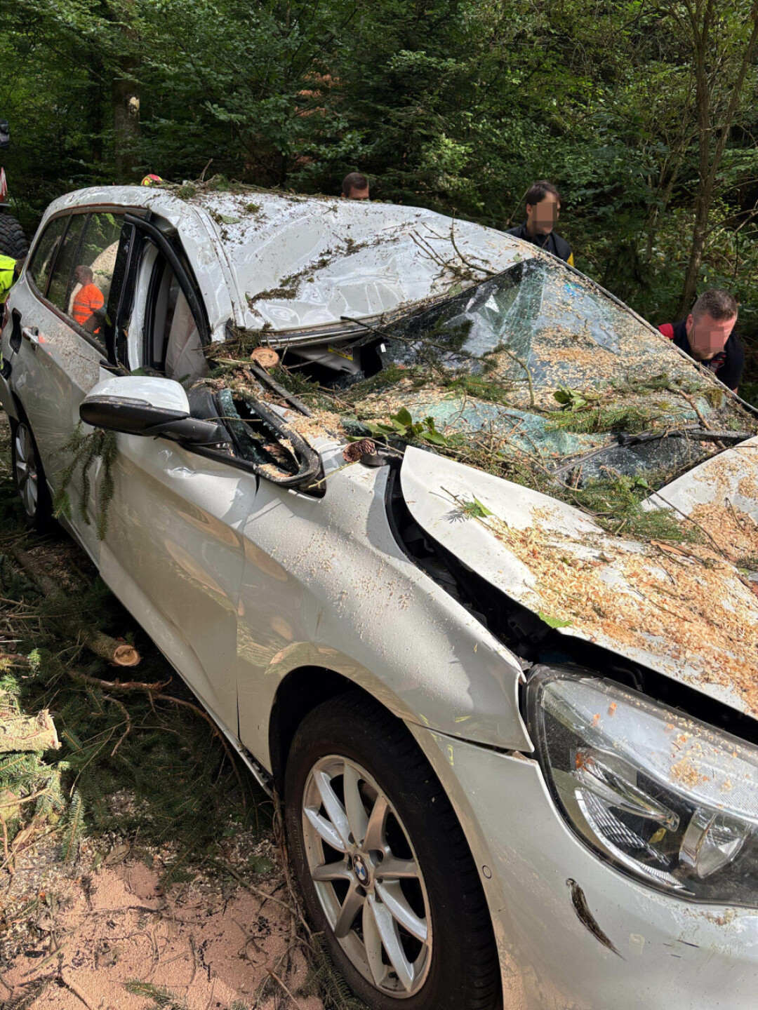 Ein Personenwagen nach dem orkanartigen Sturm. Foto: Kapo Ein Personenwagen nach dem orkanartigen Sturm. Foto: Kapo